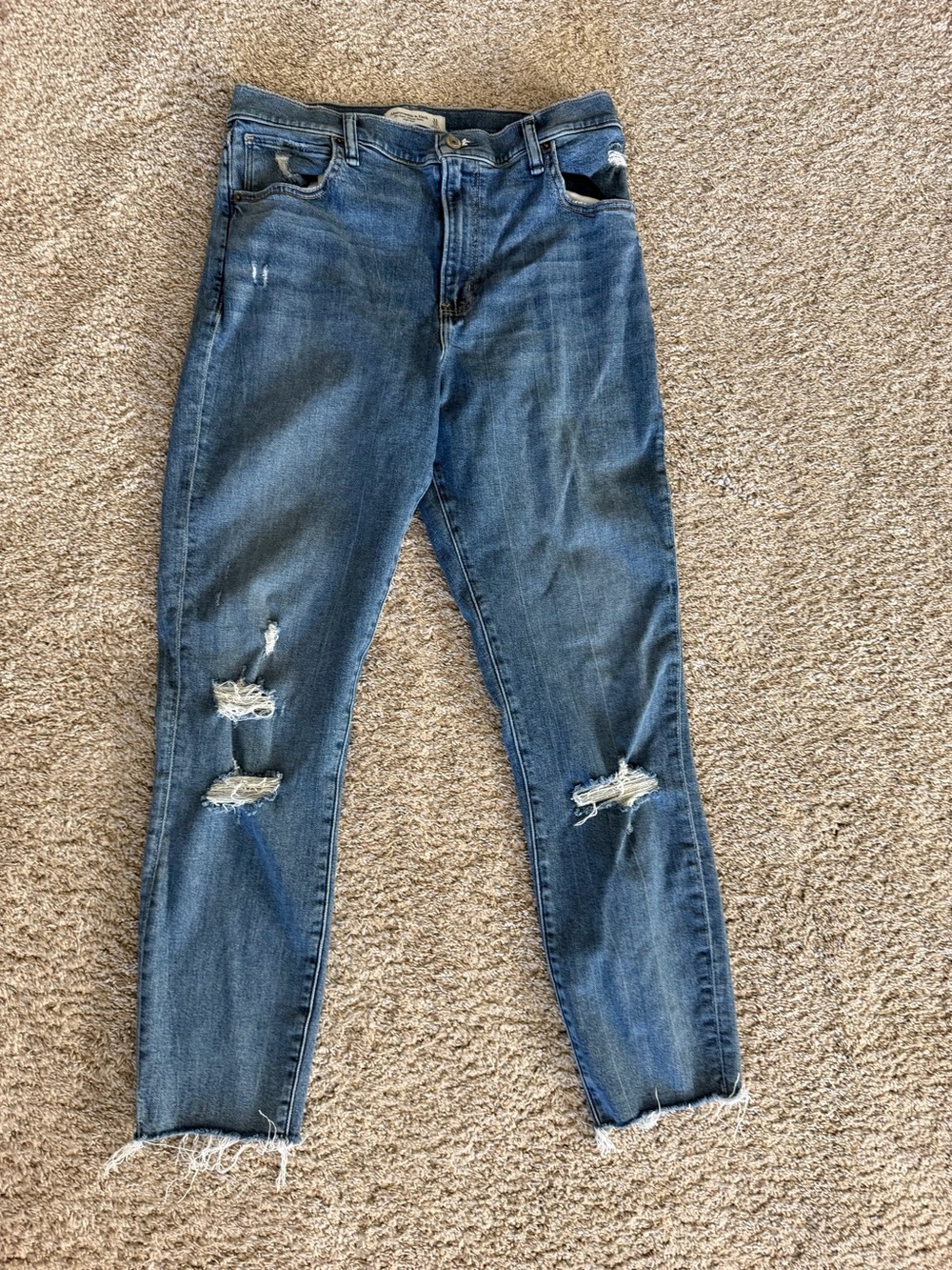 Abercrombie & Fitch Medium Blue Distressed Boyfriend Jeans